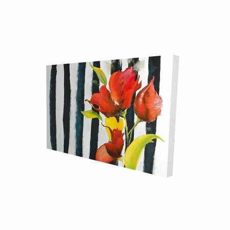 FONDO 20 x 30 in. Flowers on Black & White Stripes-Print on Canvas FO2788198